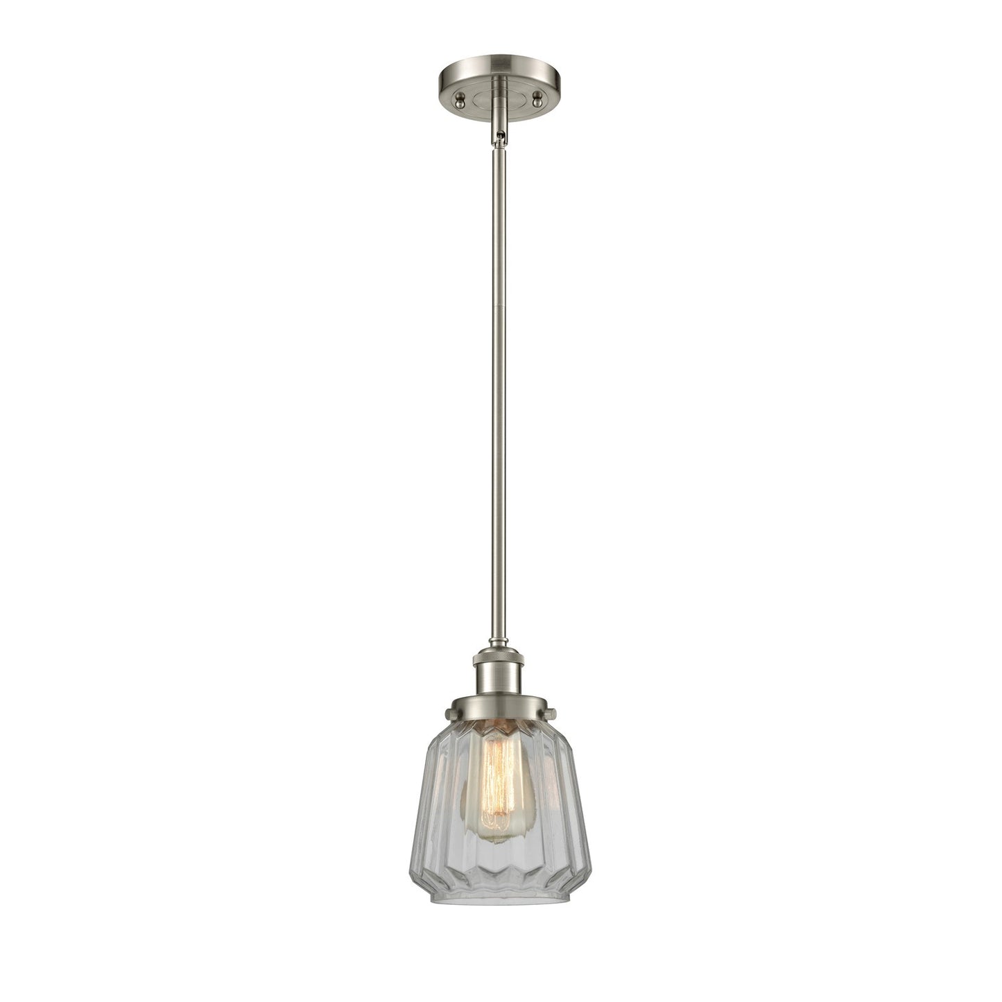 Innovations Chatham 7in 1-Light Mini Pendant | Modern Transitional Brushed Satin Nickel Steel and Clear Ribbed Glass Shade | Model 916-1S-SN-G142