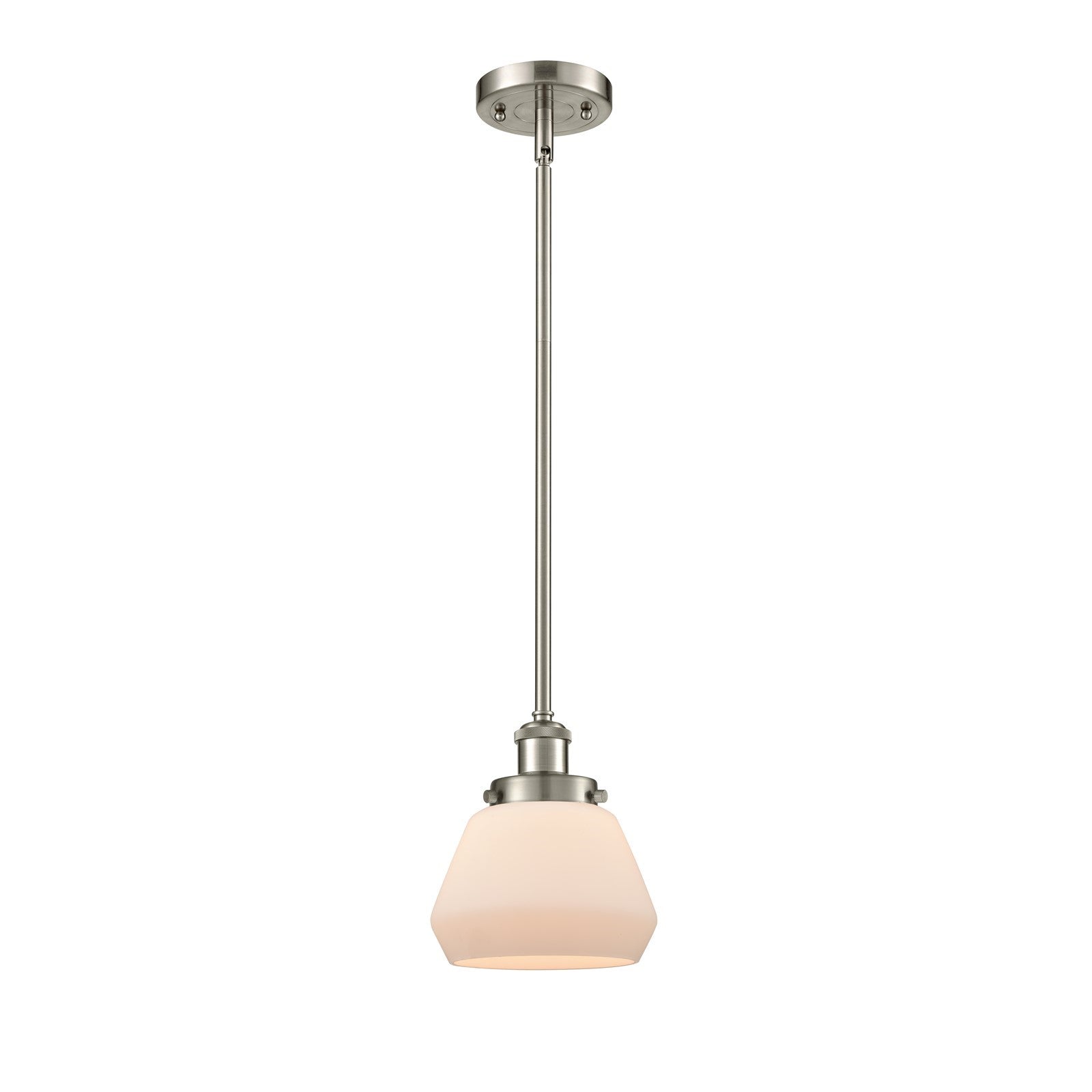 Innovations Fulton 7in 1-Light Mini Pendant | Modern Contemporary Brushed Satin Nickel and Matte White Frosted Glass | Kitchen | Model 916-1S-SN-G171