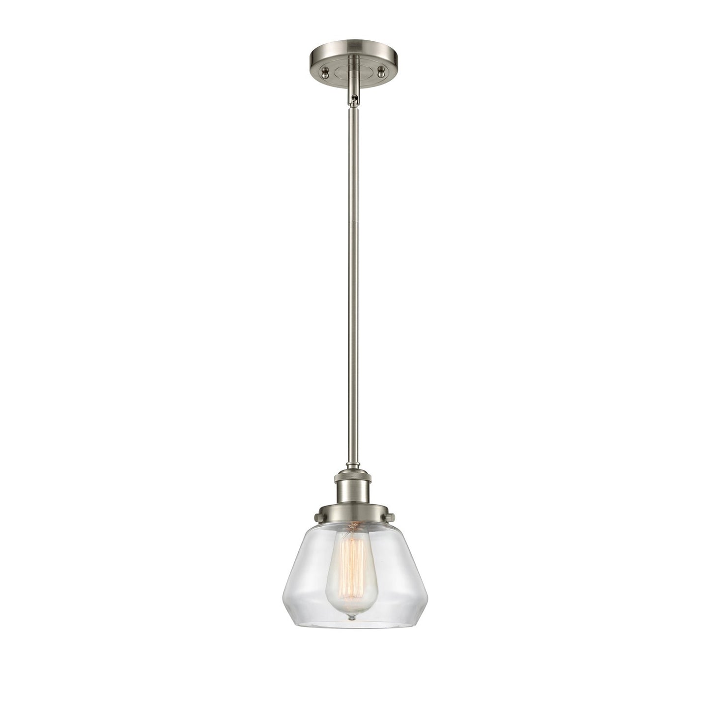 Innovations Fulton 7in 1-Light Mini Pendant | Modern Contemporary Brushed Satin Nickel and Clear Schoolhouse Glass | Kitchen Island | Model 916-1S-SN-G172