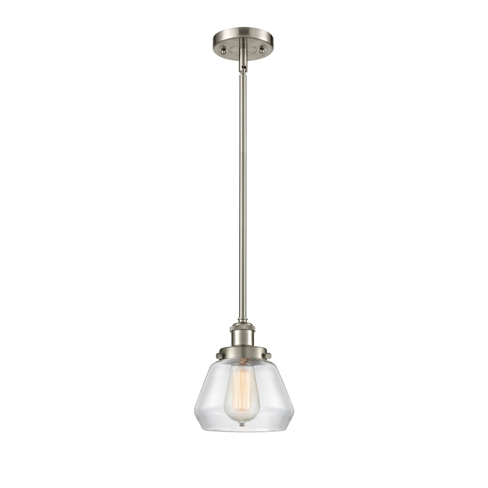 Innovations Fulton 7in 1-Light Mini Pendant | Modern Contemporary Brushed Satin Nickel and Clear Schoolhouse Glass | Kitchen Island | Model 916-1S-SN-G172