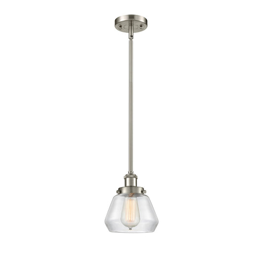 Innovations Fulton 7in 1-Light Mini Pendant | Modern Contemporary Brushed Satin Nickel and Clear Schoolhouse Glass | Kitchen Island | Model 916-1S-SN-G172