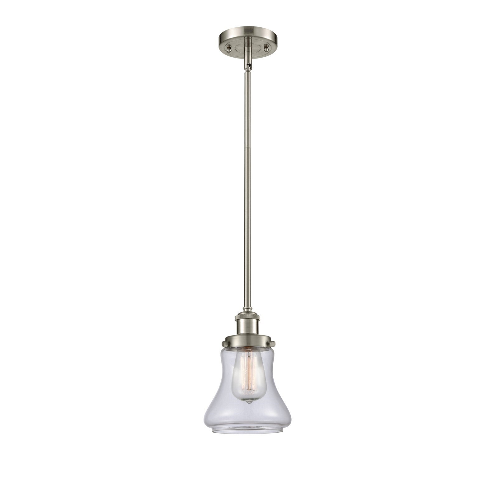 Innovations Bellmont 6.125in 1-Light Mini Pendant | Brushed Satin Nickel Steel and Clear Glass | Kitchen Island & Dining Room | Model 916-1S-SN-G192