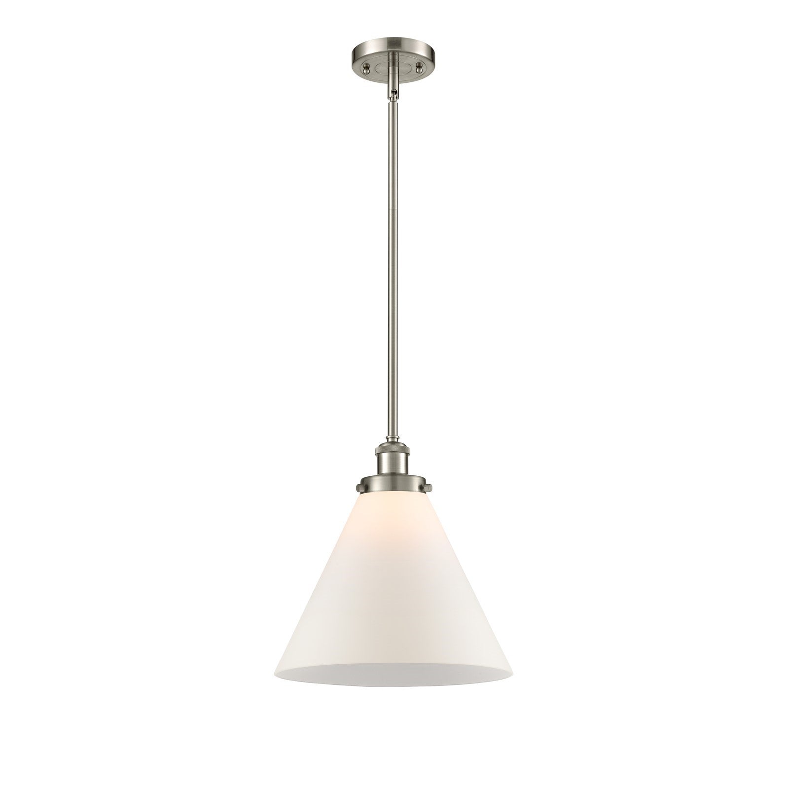 Innovations Cone 12in 1-Light Mini Pendant | Industrial Brushed Satin Nickel Steel and Matte White Frosted Glass | Kitchen | Model 916-1S-SN-G41-L-LED