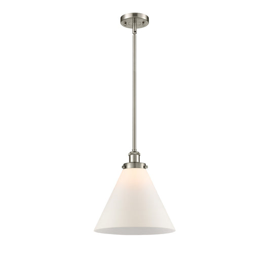 Innovations Cone 12in 1-Light Mini Pendant | Industrial Brushed Satin Nickel Steel and Matte White Frosted Glass | Kitchen | Model 916-1S-SN-G41-L-LED