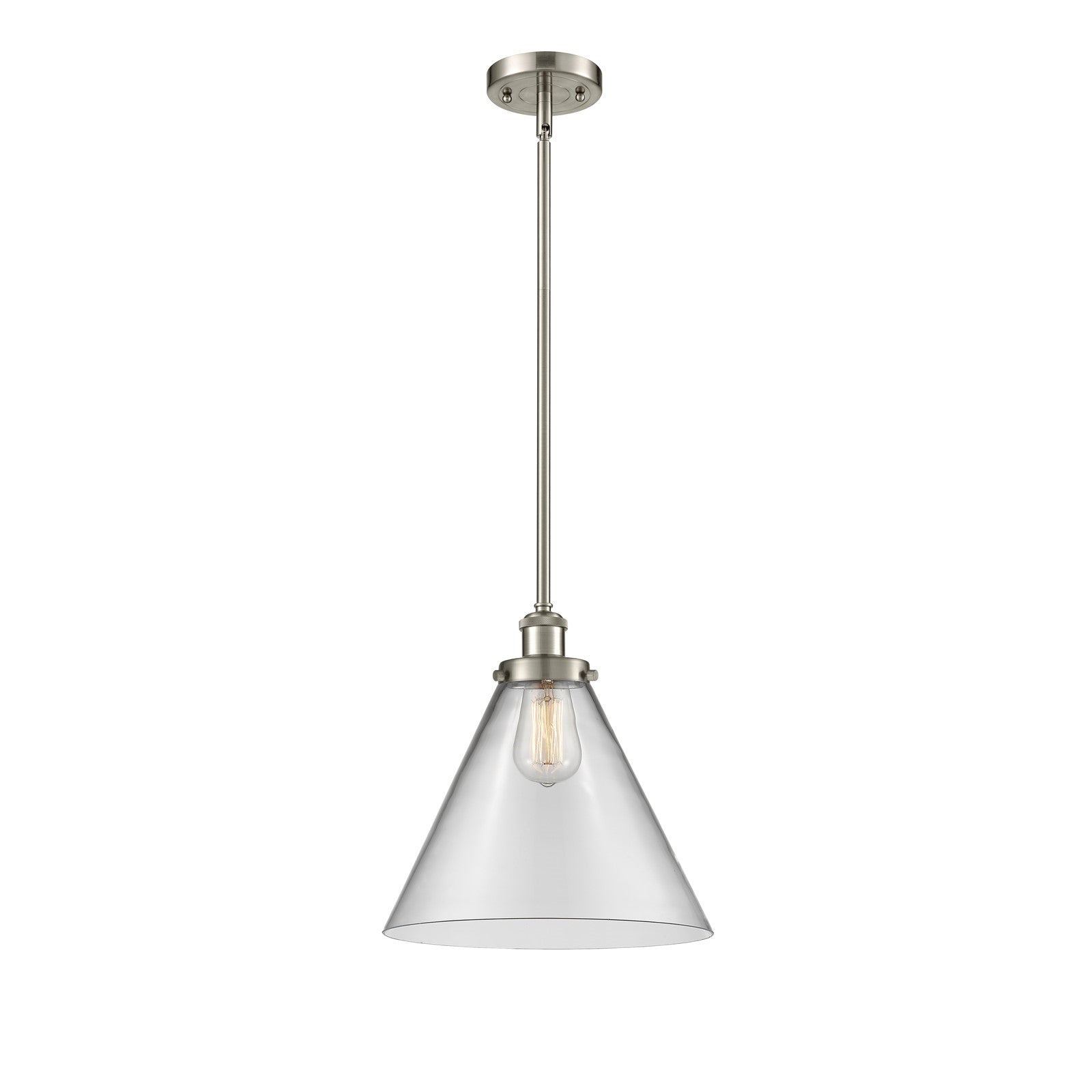 Innovations Cone 12in 1-Light Mini Pendant | Industrial Brushed Satin Nickel and Clear Glass | Kitchen Island & Dining Room | Model 916-1S-SN-G42-L