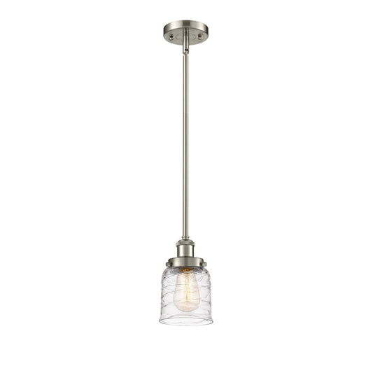 Innovations Bell 5in 1-Light Mini Pendant | Industrial Brushed Satin Nickel Steel and Clear Deco Swirl Glass | Kitchen Island & | Model 916-1S-SN-G513
