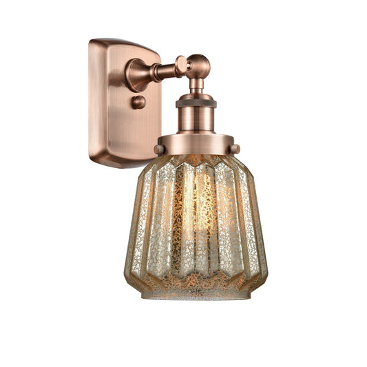 Innovations Chatham 7in 1-Light Wall Sconce | Transitional Antique Copper Steel and Mercury Ribbed Glass Shade | Bathroom & Hallway | Model 916-1W-AC-G146