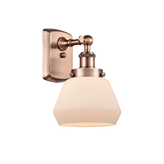 Innovations Fulton 7in 1-Light Wall Sconce | Modern Transitional Antique Copper Steel and Matte White Frosted Glass | Bathroom & | Model 916-1W-AC-G171