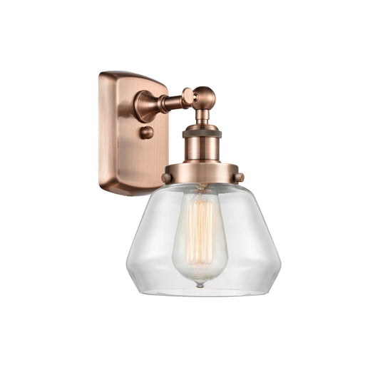 Innovations Fulton 7in 1-Light Wall Sconce | Modern Transitional Antique Copper Steel and Clear Glass | Bathroom & Hallway Accent | Model 916-1W-AC-G172
