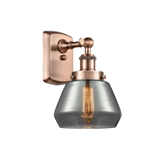 Innovations Fulton 7in 1-Light Wall Sconce | Modern Transitional Antique Copper Steel and Light Smoked Glass | Bathroom & Hallway | Model 916-1W-AC-G173
