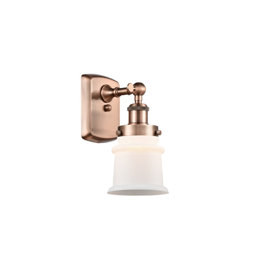 Innovations Canton 5.25in 1-Light Wall Sconce | Modern Transitional Antique Copper Steel and Matte White Frosted Glass | Bedroom & | Model 916-1W-AC-G181S