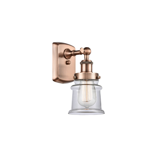 Innovations Canton 5.25in 1-Light Wall Sconce | Modern Transitional Antique Copper Steel and Clear Glass | Bedroom & Hallway | Model 916-1W-AC-G182S
