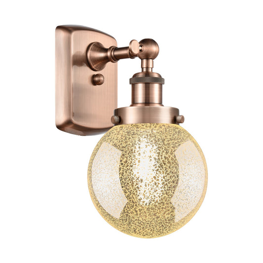 Innovations Beacon 6in 1-Light Wall Sconce | Modern Contempo Antique Copper Steel and Mercury Glass | Hallway & Bathroom Accent | Model 916-1W-AC-G208-6