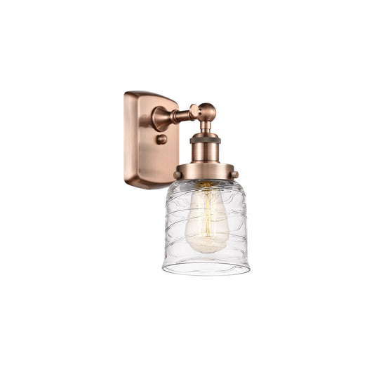 Innovations Bell 5in 1-Light Wall Sconce | Industrial Antique Copper Steel and Clear Deco Swirl Glass | Hallway & Bathroom Accent | Model 916-1W-AC-G513