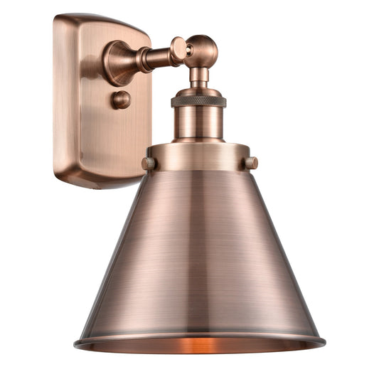 Innovations Appalachian 7in 1-Light Wall Sconce | Industrial Antique Copper Steel and Metal Cone Shade | Bedroom & Hallway Accent | Model 916-1W-AC-M13-AC