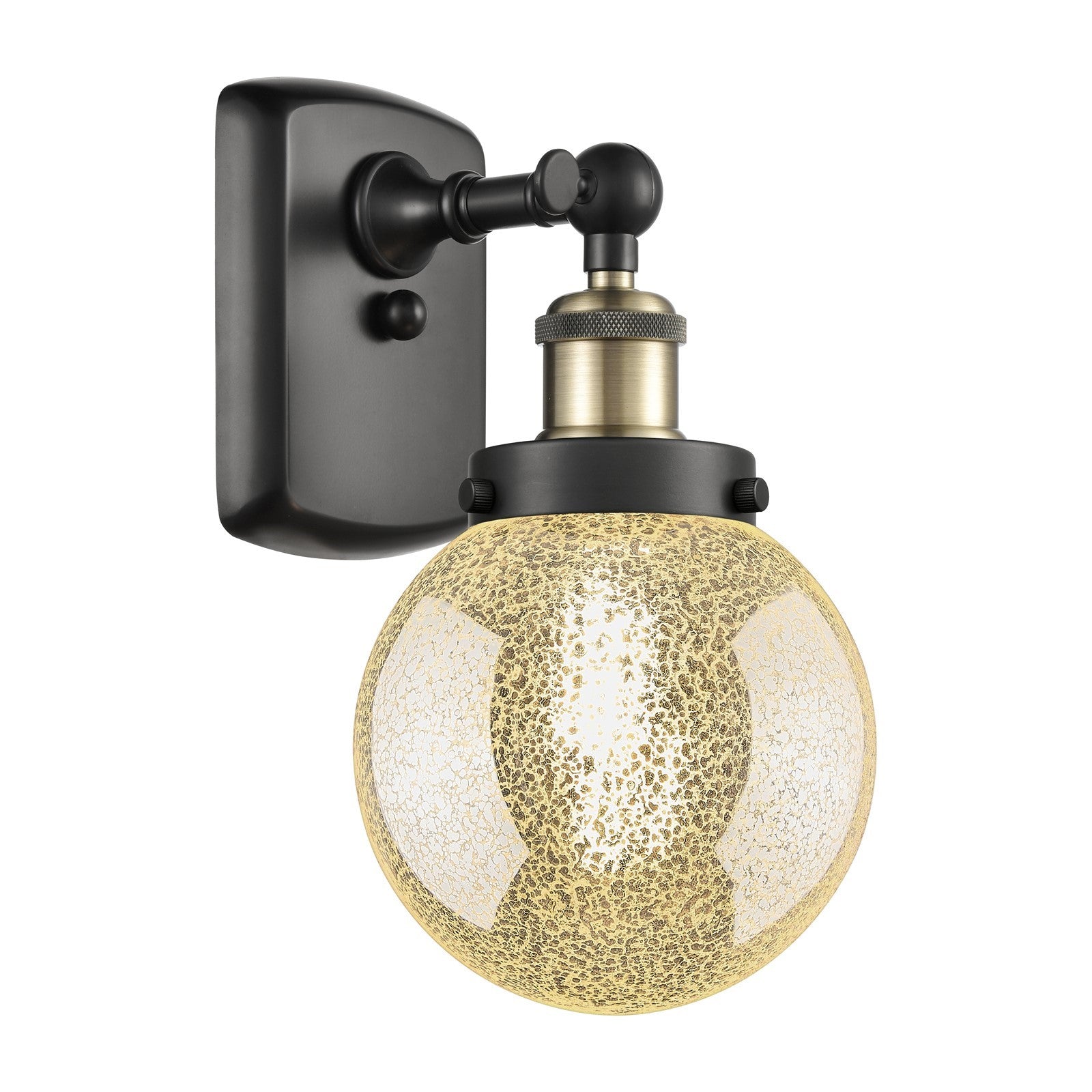 Innovations Beacon 6in 1-Light Wall Sconce | Modern Black Antique Brass Steel and Mercury Glass | Bedroom & Hallway Accent Light | Model 916-1W-BAB-G208-6