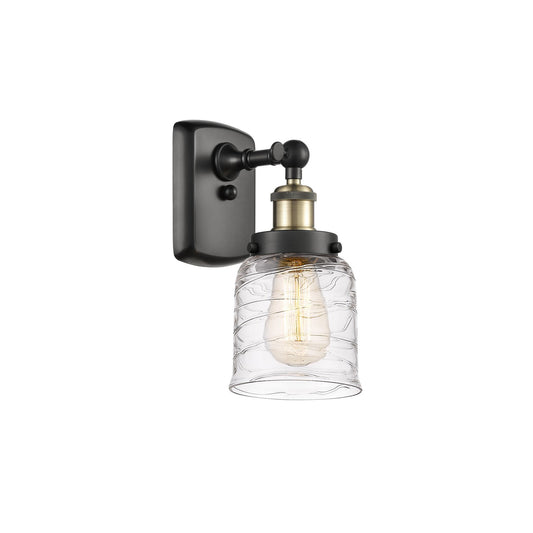 Innovations Bell 5in 1-Light Wall Sconce | Industrial Black Antique Brass and Clear Deco Swirl Glass | Hallway & Bedroom | Model 916-1W-BAB-G513-LED