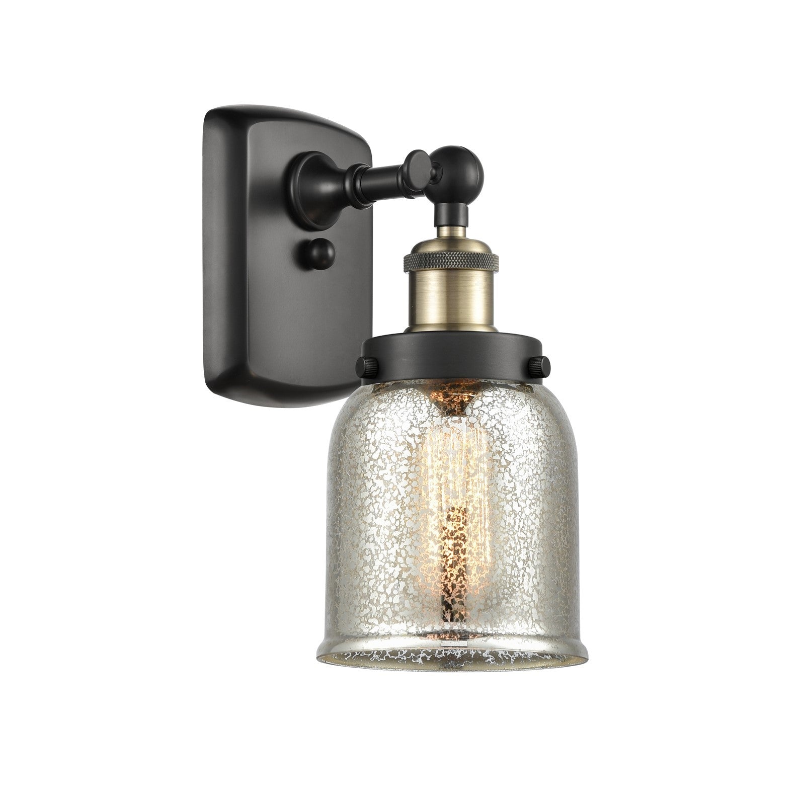 Innovations Bell 5in 1-Light Wall Sconce | Industrial Black Antique Brass and Silver Plated Mercury Glass | Hallway & Bedroom | Model 916-1W-BAB-G58-LED