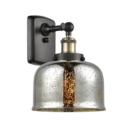 Innovations Bell 8in 1-Light LED Wall Sconce | Industrial Black Antique Brass and Silver Plated Mercury Glass | Hallway & | Model 916-1W-BAB-G78-LED