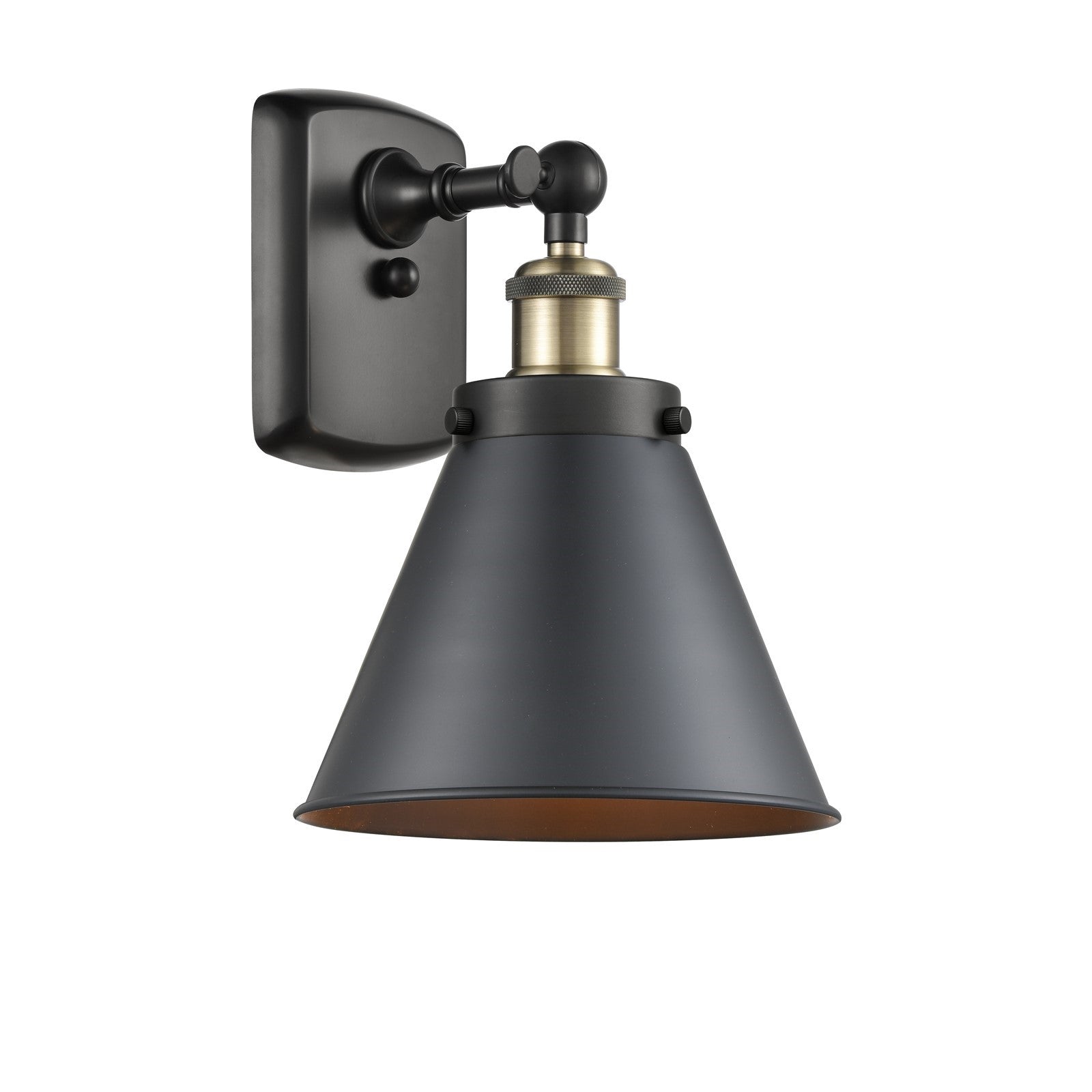 Innovations Appalachian 7in 1-Light LED Wall Sconce | Industrial Black Antique Brass and Matte Black Metal | Hallway & | Model 916-1W-BAB-M13-BK-LED