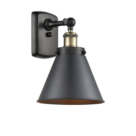 Innovations Appalachian 7in 1-Light LED Wall Sconce | Industrial Black Antique Brass and Matte Black Metal | Hallway & | Model 916-1W-BAB-M13-BK-LED