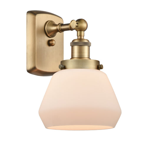Innovations Fulton 7in 1-Light Wall Sconce | Modern Contempo Brushed Brass Steel and Matte White Frosted Glass | Hallway & Bathroom | Model 916-1W-BB-G171