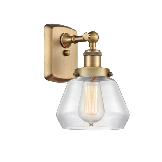 Innovations Fulton 7in 1-Light Wall Sconce | Modern Contempo Brushed Brass Steel and Clear Glass | Hallway & Bathroom Accent | Model 916-1W-BB-G172