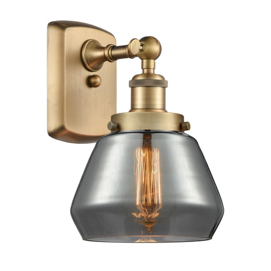 Innovations Fulton 7in 1-Light Wall Sconce | Modern Contempo Brushed Brass and Light Smoke Smoked Glass | Hallway & Bathroom Accent | Model 916-1W-BB-G173