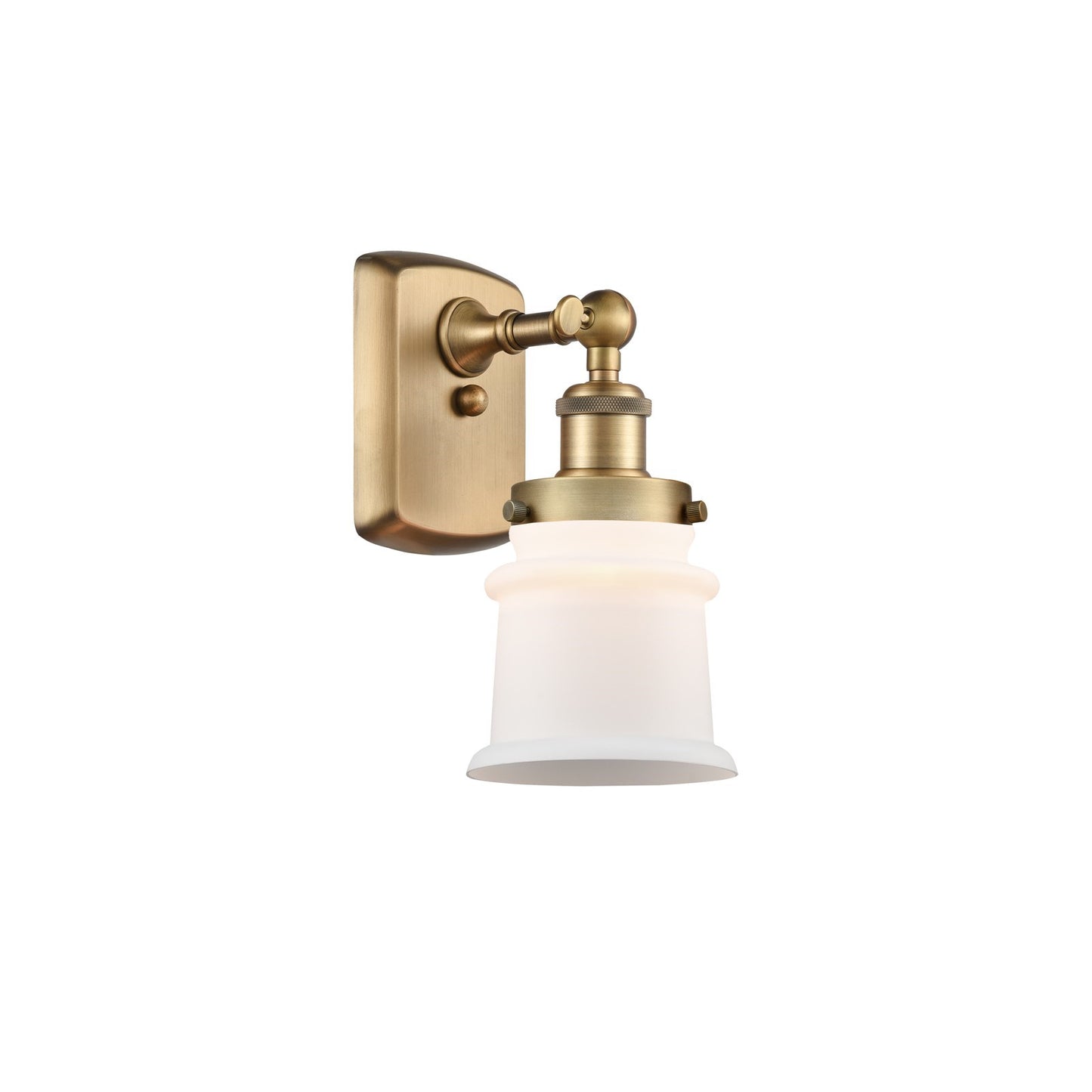Innovations Canton 5.25in 1-Light Wall Sconce | Modern Contempo Brushed Brass and Matte White Frosted Glass | Hallway & Bathroom | Model 916-1W-BB-G181S