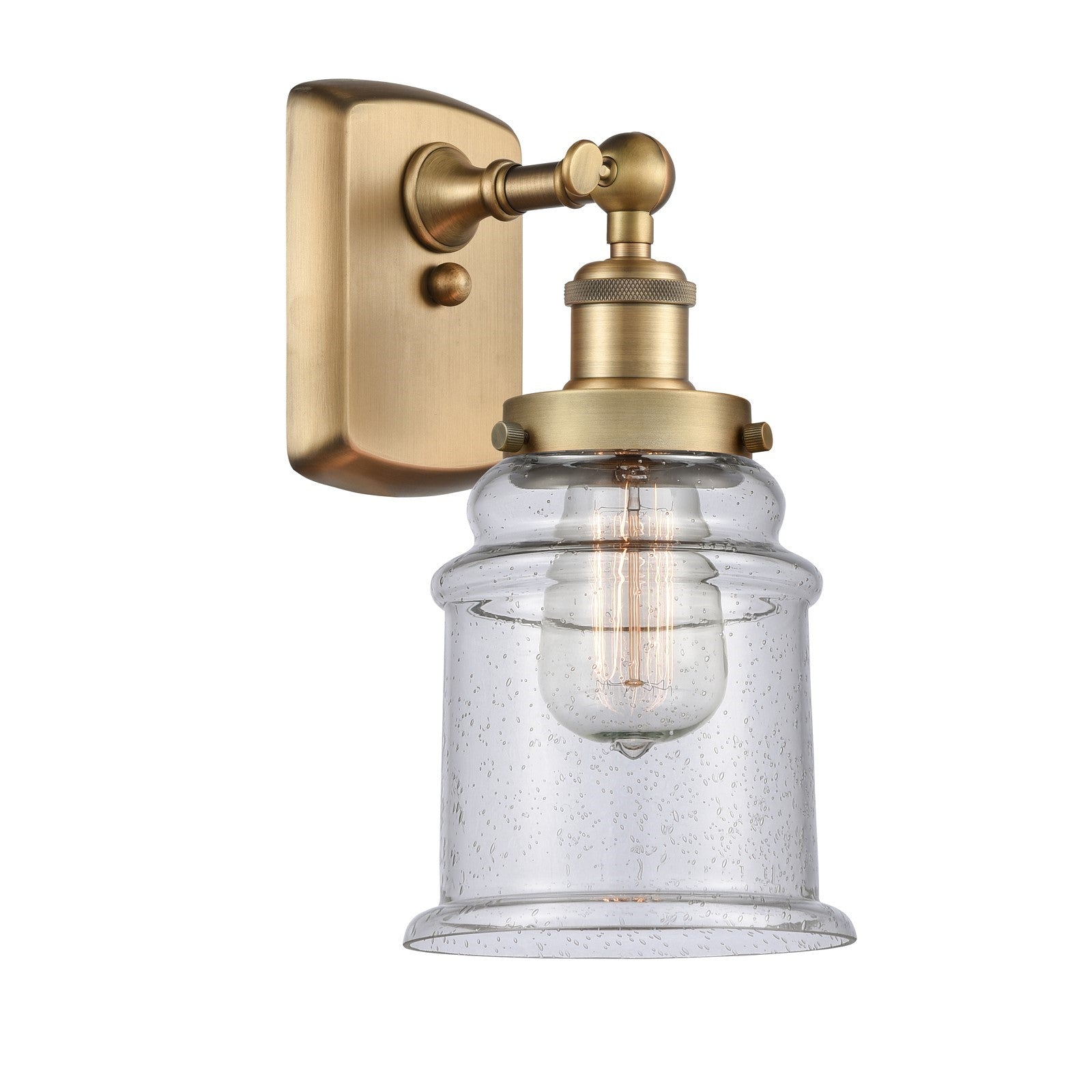 Innovations Canton 6in 1-Light Wall Sconce | Brushed Brass Steel and Seedy Glass Schoolhouse | Hallway & Bathroom Accent | Model 916-1W-BB-G184