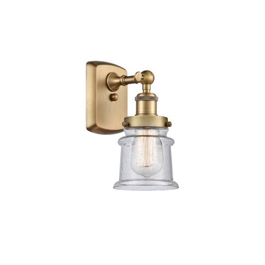 Innovations Canton 5.25in 1-Light Wall Sconce | Brushed Brass Steel and Seedy Glass Schoolhouse | Hallway & Bathroom Accent | Model 916-1W-BB-G184S
