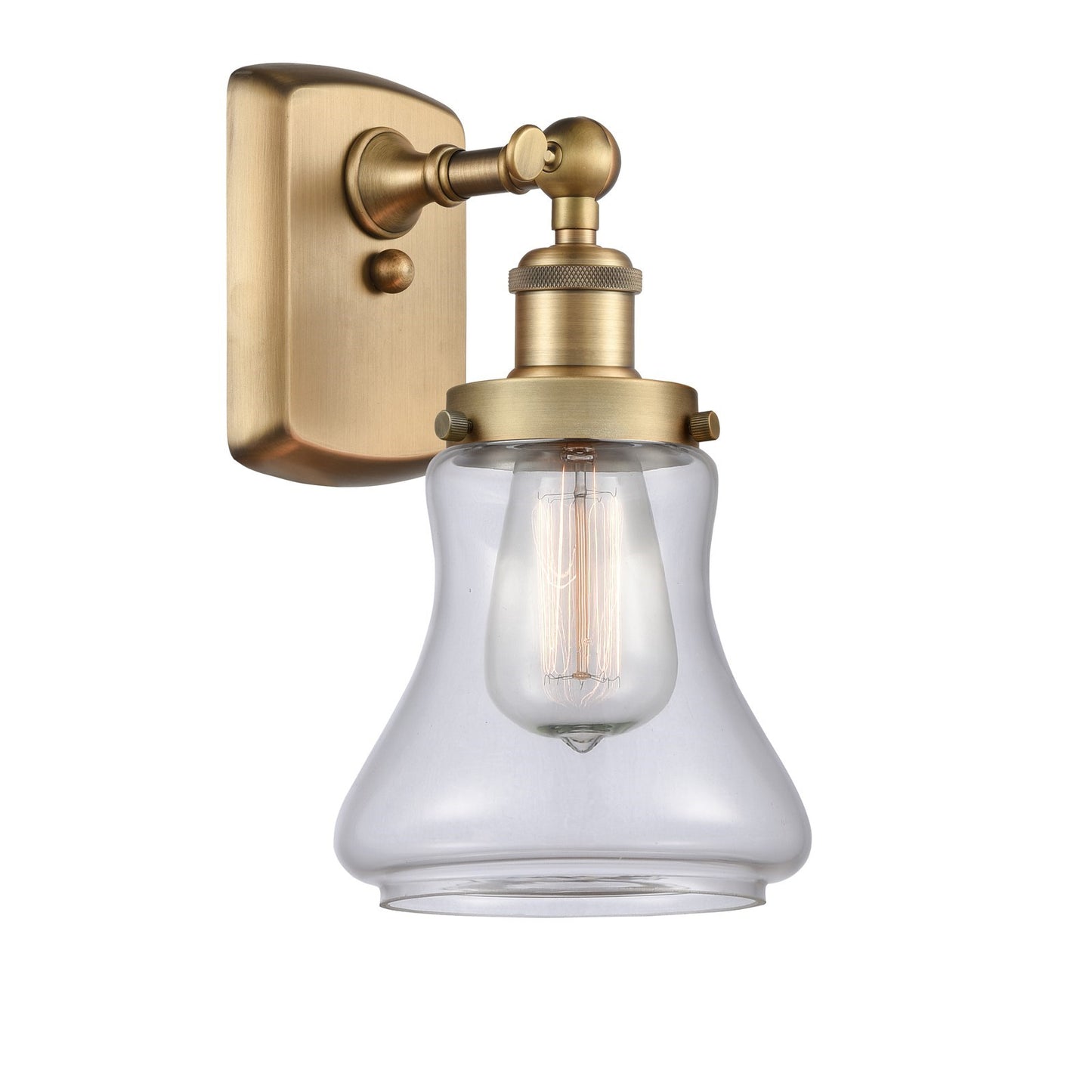 Innovations Bellmont 6.12in 1-Light Wall Sconce | Brushed Brass Steel and Clear Glass Schoolhouse | Hallway & Bathroom Accent | Model 916-1W-BB-G192