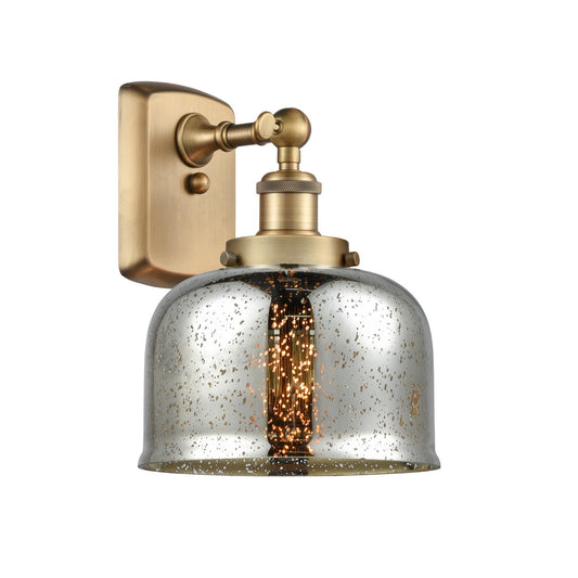 Innovations Bell 8in 1-Light Wall Sconce | Industrial Brushed Brass and Silver Plated Mercury Glass | Bedroom & Hallway Accent | Model 916-1W-BB-G78-LED