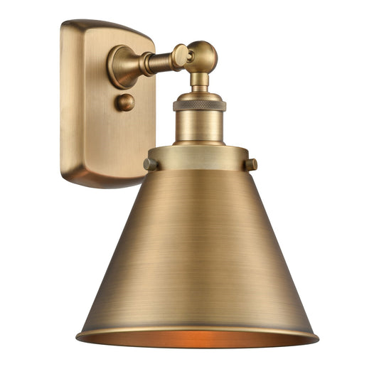Innovations Appalachian 7in 1-Light Wall Sconce | Industrial Farmhouse Brushed Brass Steel and Brushed Brass Metal Shade | Model 916-1W-BB-M13-BB-LED