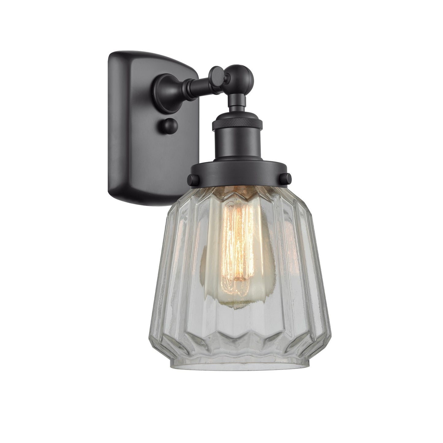 Innovations Chatham 7in 1-Light Wall Sconce | Modern Transitional Matte Black Steel and Clear Ribbed Glass | Hallway & Bathroom | Model 916-1W-BK-G142