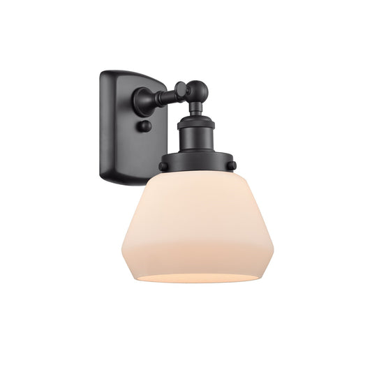Innovations Fulton 7in 1-Light Wall Sconce | Modern Transitional Matte Black Steel and Cased Matte White Frosted Glass | Hallway & | Model 916-1W-BK-G171