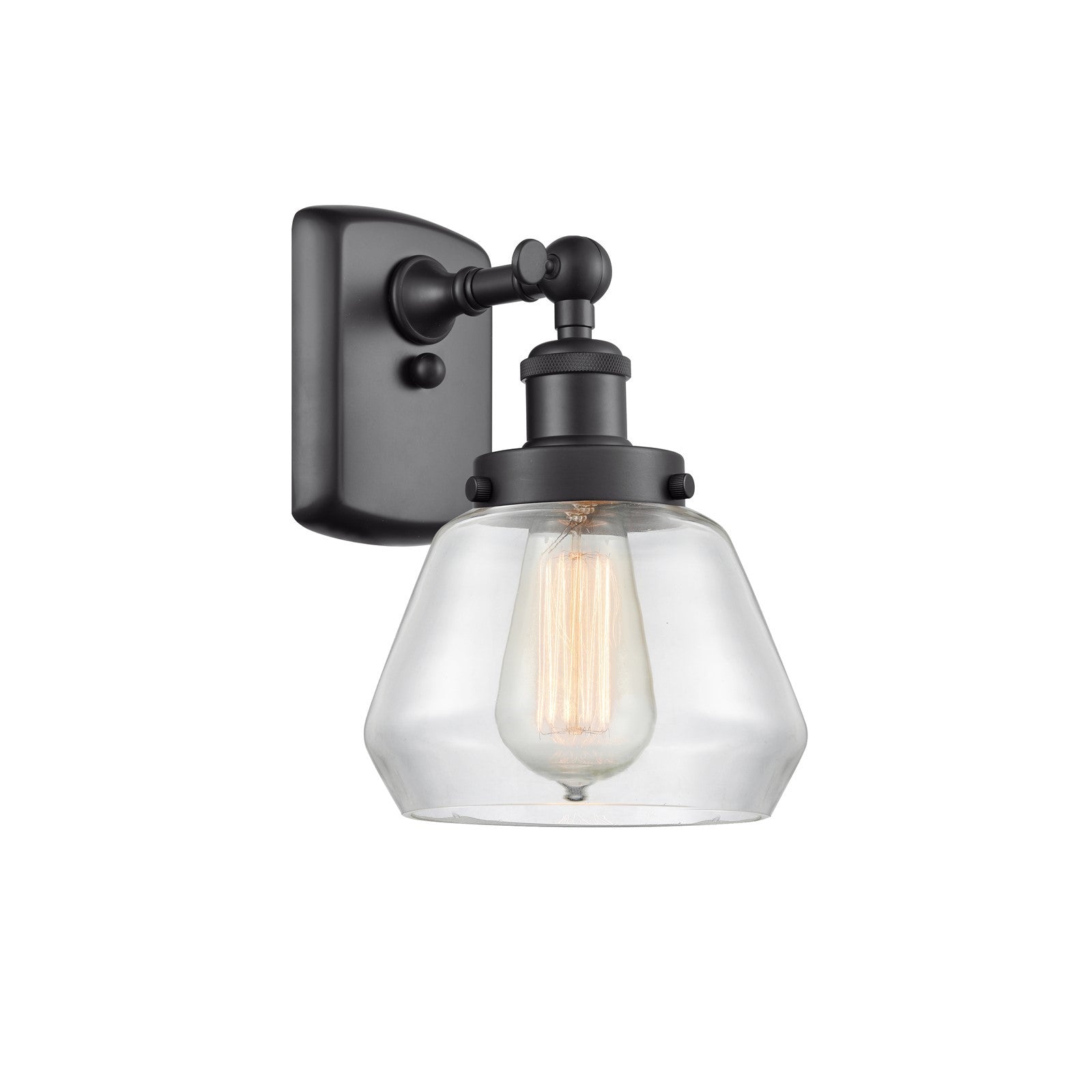 Innovations Fulton 7in 1-Light Wall Sconce | Modern Transitional Matte Black Steel and Clear Glass | Hallway & Bathroom Accent | Model 916-1W-BK-G172