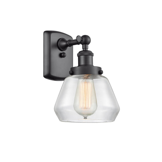 Innovations Fulton 7in 1-Light Wall Sconce | Modern Transitional Matte Black Steel and Clear Glass | Hallway & Bathroom Accent | Model 916-1W-BK-G172