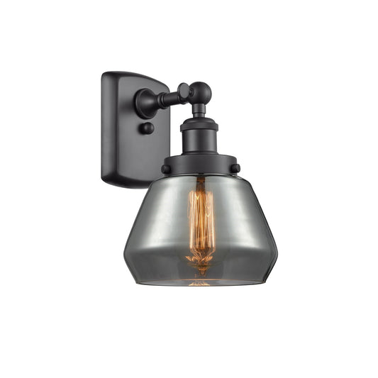Innovations Fulton 7in 1-Light Wall Sconce | Modern Transitional Matte Black Steel and Light Smoke Glass | Hallway & Bathroom | Model 916-1W-BK-G173