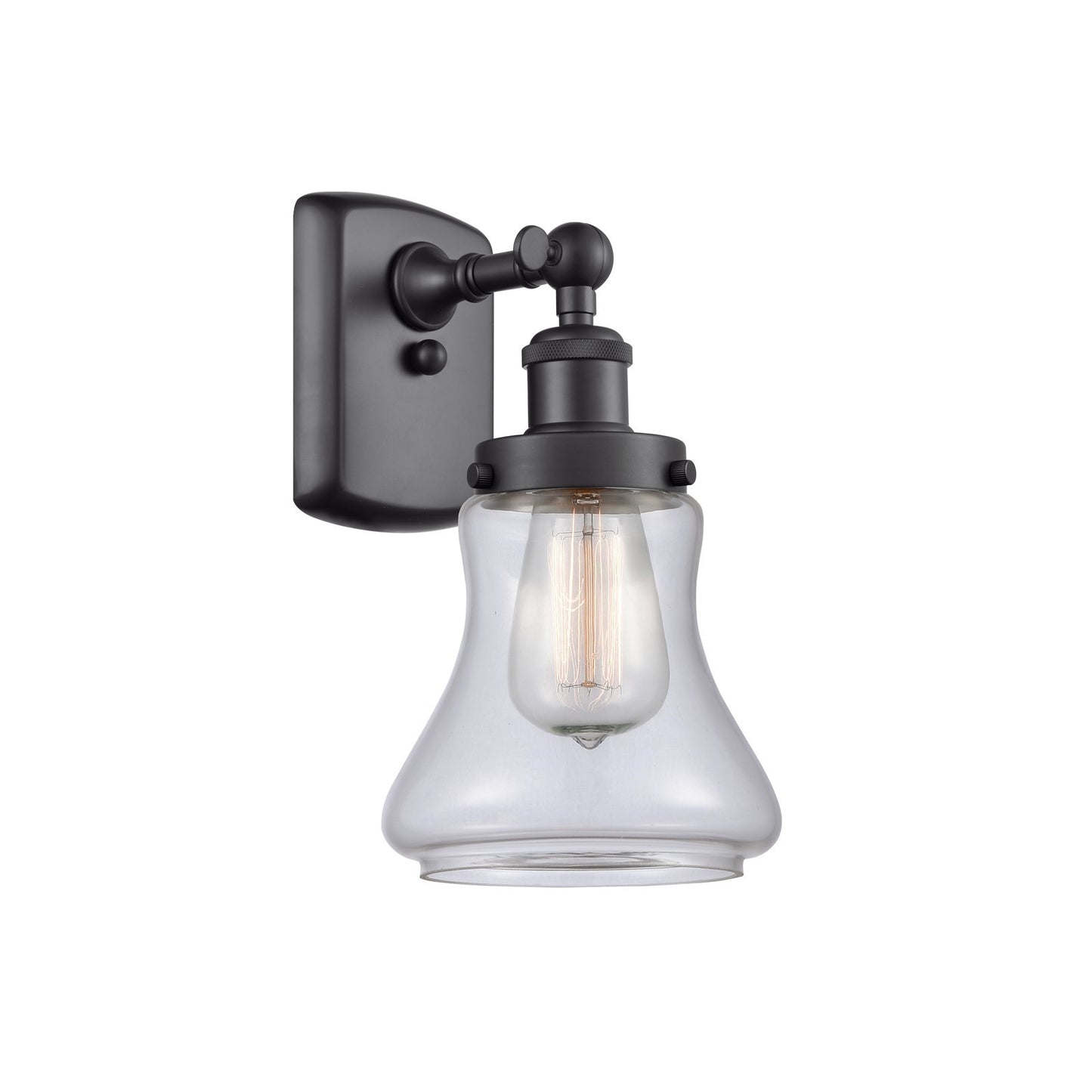 Innovations Bellmont 6in 1-Light Wall Sconce | Modern Transitional Matte Black Steel and Clear Glass | Hallway & Bathroom Accent | Model 916-1W-BK-G192