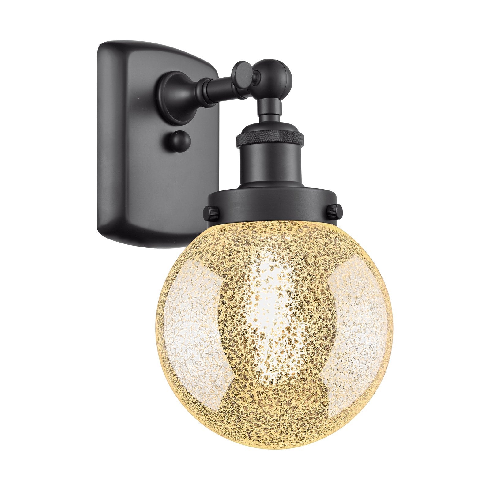Innovations Beacon 6in 1-Light Wall Sconce | Modern Transitional Matte Black Steel and Mercury Seeded Glass | Hallway & Bathroom | Model 916-1W-BK-G208-6