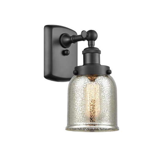 Innovations Bell 5in 1-Light Wall Sconce | Industrial Matte Black Steel and Silver Plated Mercury Glass | Hallway & Bathroom Vanity | Model 916-1W-BK-G58