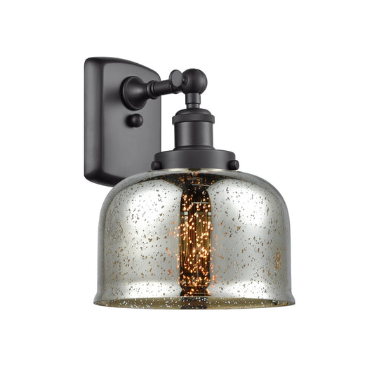 Innovations Bell 8in 1-Light LED Wall Sconce | Industrial Matte Black Steel and Silver Plated Mercury Glass | Hallway & Bathroom | Model 916-1W-BK-G78-LED