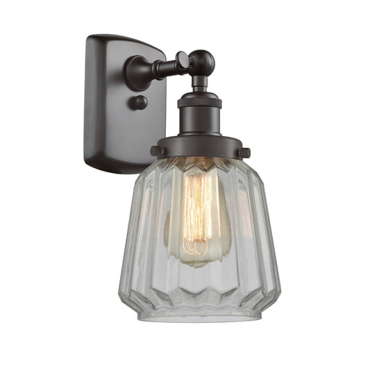 Innovations Chatham 7in 1-Light Wall Sconce | Modern Transitional Oil Rubbed Bronze Steel and Clear Ribbed Glass | Hallway & | Model 916-1W-OB-G142