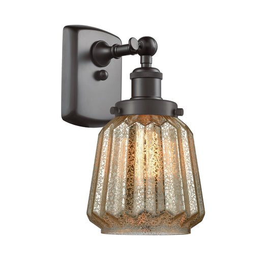 Innovations Chatham 7in 1-Light Wall Sconce | Modern Transitional Oil Rubbed Bronze Steel and Mercury Ribbed Glass | Hallway & | Model 916-1W-OB-G146