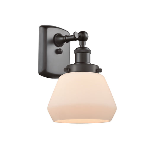 Innovations Fulton 7in 1-Light Wall Sconce | Modern Transitional Oil Rubbed Bronze Steel and Matte White Frosted Glass | Hallway & | Model 916-1W-OB-G171