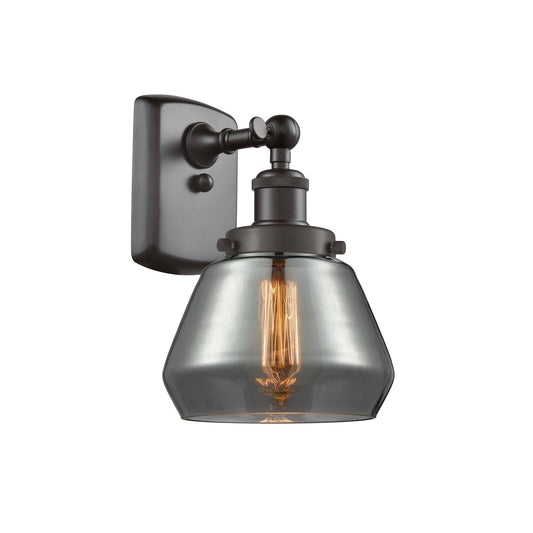Innovations Fulton 7in 1-Light Wall Sconce | Modern Contempo Oil Rubbed Bronze Steel and Light Smoke Glass | Hallway & Bathroom | Model 916-1W-OB-G173