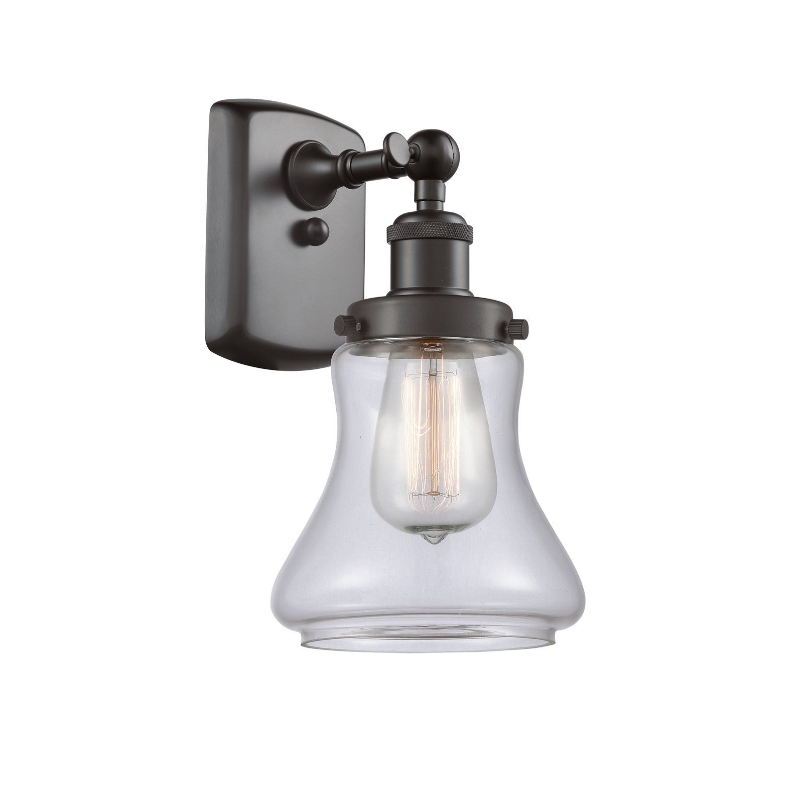 Innovations Bellmont 6.12in 1-Light Wall Sconce | Modern Transitional Oil Rubbed Bronze Steel and Clear Glass | Hallway & Bathroom | Model 916-1W-OB-G192
