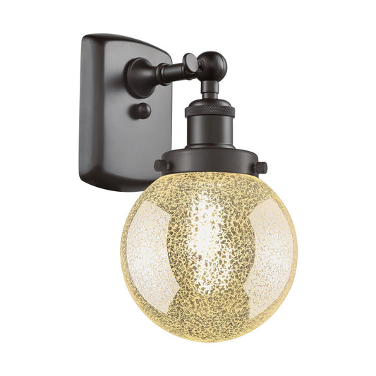 Innovations Beacon 6in 1-Light Wall Sconce | Oil Rubbed Bronze Steel and Mercury Seeded Glass | Hallway & Bedroom Accent | Model 916-1W-OB-G208-6