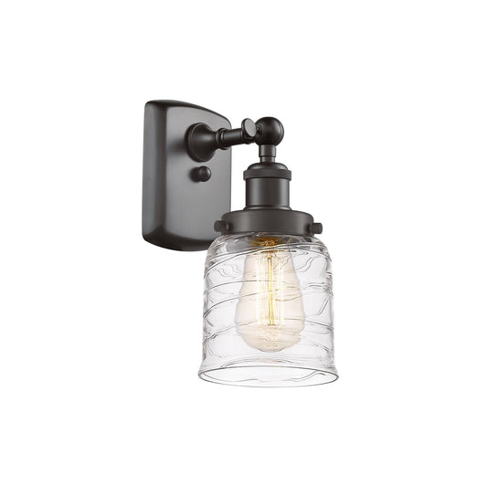 Innovations Bell 5in 1-Light Wall Sconce | Oil Rubbed Bronze Steel and Clear Deco Swirl Glass | Hallway & Bedroom Accent | 5 x 12 in | Model 916-1W-OB-G513